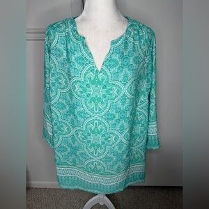Cynthia Rowley Turquoise Patterned Tunic size 2X